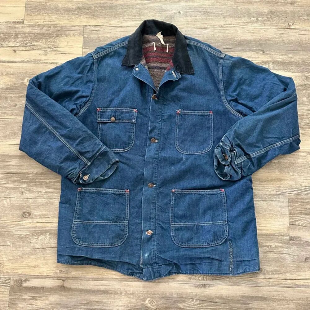 Vintage 50s JC Penney Denim Chore Coat Blanket Lined Size XL